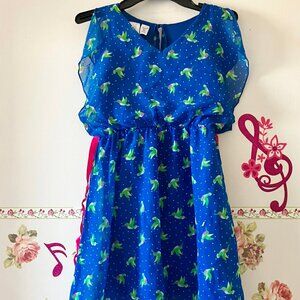 Route 66 Green Hummingbird Girls Blue Dress 10 11 12 Bird